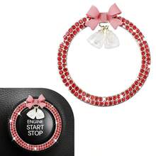 Anillo decorativo con lazo de cristal Bling Bling para el interruptor de encendido del automóvil, diseño de cristal brillante, protección de tecla de inicio de un solo toque, accesorio universal para el interior del automóvil - Anillo de inicio con diamantes y mariposas engastadas - Ver 10