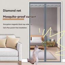 Durable Gray Mosquito Net Screen Door, High Density Mesh, Wear-Resistant, No Drilling Easy Installation, Magnetic Automatic Closing, With Side Hooks, Suitable For Indoor, Patio, Balcony - Diamond Gray Screen Door - View 6
