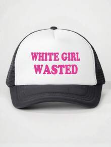 1pc Men's Printed "WHITE GIRL" Sponge Mesh Baseball Cap, Adjustable Outdoor Sports Trucker Hat, Suitable For Spring/Autumn Travel, Beach, Party - Letter - View 3