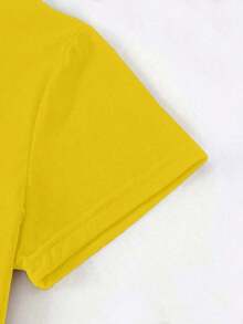 Camiseta casual de mujer con cuello redondo y manga corta con estampado floral - Amarillo - Ver 3