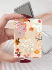 1pc Floral Countryside British Style Folding Vanity Mirror, Portable Ultra-Thin Convenient Hand Mirror, Durable PU Leather, Multi-Scenario, Suitable For All, Rectangular Folding Pocket Mirror, Delicate Floral & Butterfly Pattern Design, Foldable Structure, Wear-Resistant, Reliable, Shockproof, Easy To Carry, Double-Sided 180° Flip Cover, Multi-Functional - Multicolor - View 9