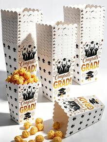 10个/1个/毕业爆米花盒，黑金毕业派对零食容器，一次性纸质零食糖果盒，适用于高中大学毕业派对装饰 - 畢業季款A - 查看 1