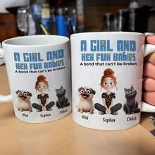 Uma Garota e Seus Gatos - Caneca Personalizada, Presente para Filha, Caneca com Retrato Personalizado de Animal de Estimação, Presente para o Dia das Mães, Caneca Personalizada com Foto de Cachorro ou Gato, Presente Único para Amantes de Animais de Estimação e Mães de Cachorros/Gatos, Caneca de Café Personalizada com Cachorro Gato, Caneca de Mãe de Cachorro, Presente para Amante de Animais de Estimação, Caneca de Fotos Personalizadas de 11oz, Nomes, Texto, Adequada para Beber em Todas as Estações, Presentes para Namorado, Namorada, Melhor Amigo. - Caneca para animais de estimação com nome em C - Visão 9