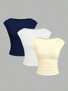 Set de 3 piezas Camiseta/Camiseta de manga corta ajustada, transpirable y que absorbe la humedad con espalda descubierta para mujeres - Multicolor 12 - Ver 7