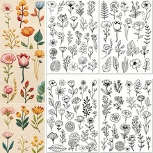 手工水溶性預印花刺繡圖案紙,適用於衣物、包包與帽子裝飾,可溶性花卉刺繡定型紙 - A298 - 查看 14