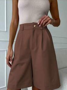 Women's Casual Loose Straight Leg Pants, Solid Color, Summer - Brown - View 2