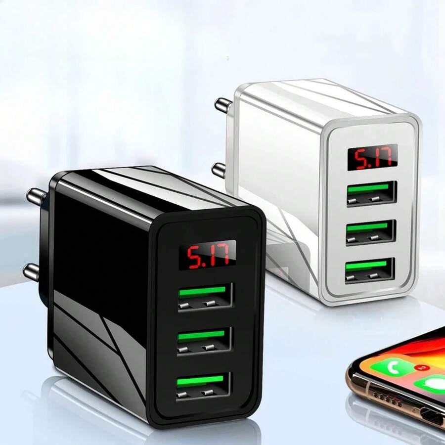 Cargador de pared de alta potencia y carga rápida, cargador solar para teléfonos celulares, paneles solares, cargador de pared USB de 3 puertos con pantalla LED digital, para el Día de los Caídos y el inicio del verano - Enchufe blanco del Reino Unido - Ver 1