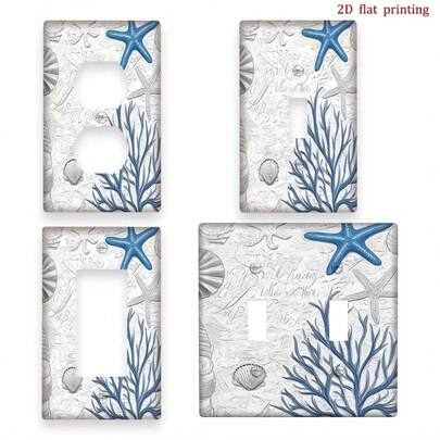 1pc Nautical Ocean Life Light Switch Cover - Starfish & Shell Marine Theme Outlet Plate, Easy Clip/Adhesive Installation (No Screws), Suitable For Bathroom, Bedroom, Beach House - Single Pattern Switch Plate (Compatible With Outlet, 2D Flat)