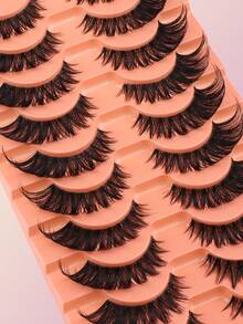 10 Pairs 5D Thick False Eyelashes, Fox Eye Lashes, Curly Fluffy Cat Eye Lashes, Transparent Band, Fluffy Lightweight 3D Faux Mink Lashes, Soft Strip Lashes, Suitable For Cosplay, Eyelashes, False Eyelashes - Black - View 3