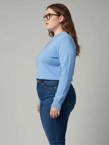 Vivi Women's Plus Size Wool Sweater For Cold Weather, Basic Knit, Long Sleeve - Baby Blue - View 3