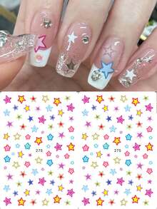 FULL BEAUTY 2pcs/Set Japanese Star Nail Stickers, Macaron Color Five-Pointed Star Nail Art Stickers, Mini Holiday Decor DIY Nail Supplies - Multicolor - View 2