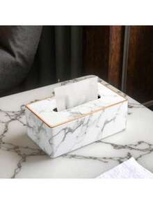 Bathroom Accessories Toilet Roll Holder Bathroom Storage Gold Rimmed Pu Leather Marble Pattern Tissue Box Cover Home Bathroom Decor Bathroom Organizer Fall Decor Back To School Napkin Holder Desktop Room Decor Kitchen Dining Table Holiday Gift Large Capacity Dustproof Reusable Portable Minimalist Essential - Black and White - View 7
