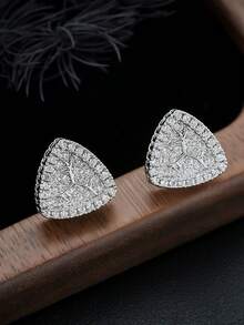1 Coppia Di Orecchini A Perno Triangolari Completamente Tempestati Di Diamanti Di Lusso Alla Moda Per Uomo, Accessorio Maschile Con Texture Unica A Ramo, Adatto Per Uso Quotidiano, Regalo Per Amici In Occasione Di Festività, Compleanni, Anniversari - Multicolore - Visualizzare 7