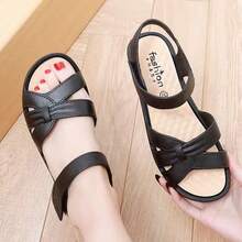 Women's Summer Sandals - Casual Solid Color, Breathable Hollow Design, Hook And Loop Closure, Flat Heel Beach Shoes, Multifunctional Flat Sandals | Comfortable Fit - Black - View 3