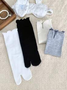 1/4 Pasang Kaos Kaki Minimalis Serbaguna Motif Garis Vertikal dengan Jari Kaki Terpisah, Panjang Setengah Betis - MultiWarna - View 3
