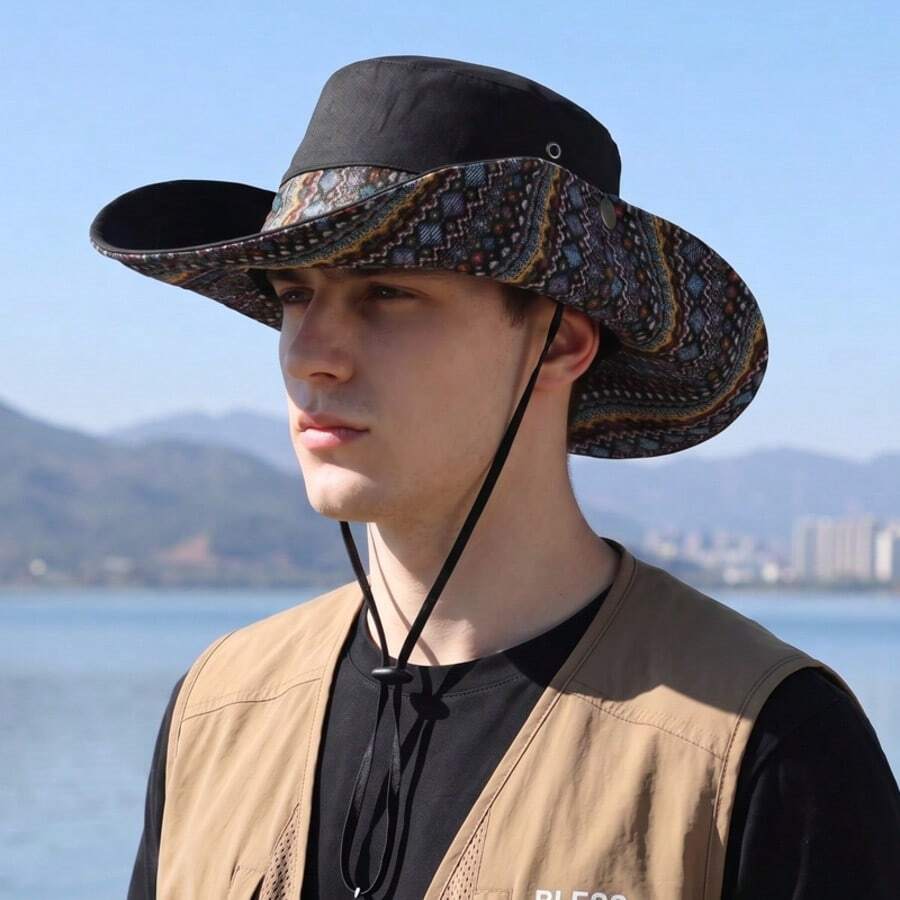 Fashionable Wide Brim Bucket Hat, National Wind Sun Protection Hat For Women, Versatile Summer Sunhat