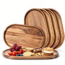 5 PIEZAS Bandejas de Madera de Acacia, Bandejas de Madera Ovaladas, Perfectas para Servir Alimentos, Postres, Aperitivos y Café. Vajilla Elegante, Adecuada para Uso en el Hogar, Fiestas y Restaurantes. Esta Vajilla de Madera es Perfecta para Fiestas y Decoración del Hogar, También como Artículos Esenciales Diarios del Hogar y Regalo del Día de la Madre. - Amarillo - Ver 3