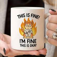 1pc Funny Firefighter Cat Mug - "This Is Fine I'm Fine" Sarcastic Coffee Cup With Flaming Firefighter Design, 11oz White Ceramic Cup With Black Handle & Rim, Humorous Gift For Adults, Office, Home, Or Birthday - Funny Desk Decor For Firefighters & Cat Lovers - Durable Ceramic Cup For Coffee, Tea, Hot Drinks - Playful Firefighter Cat Patterns, Unique Artistic Illustration, Perfect For Friends & Family, Multicolor Drinkware, Home Kitchenware, Highquality Print, Sturdy Construction, Im - Hồng - Xem 10
