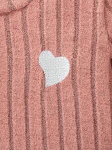 3pcs/Set Girls Heart Embroidery Decor Round Neck Long Sleeve T-Shirt Casual Tops, Spring & Autumn - Hot Pink - View 6