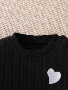 3pcs/Set Girls Heart Embroidery Decor Round Neck Long Sleeve T-Shirt, Casual Everyday Wear, Spring/Autumn - Multicolor - View 6
