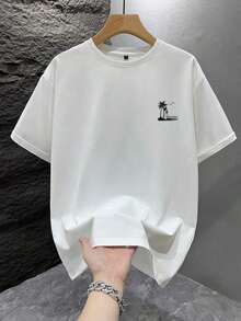 1 pieza Camiseta de hombre con estampado gráfico, ropa de playa de verano, camiseta de manga corta de corte holgado. Esta camiseta de hombre tiene un diseño casual y de estilo vacacional, muy adecuada para escapadas a la playa, así como para uso diario. - Blanco - Ver 3