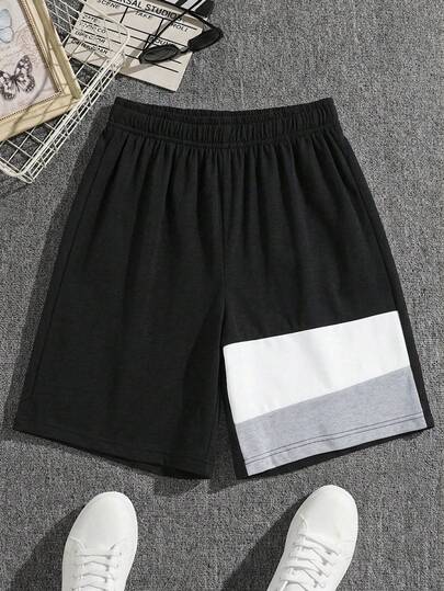 1 chiếc quần short Bermuda dáng suông, thoải mái, phối màu thời trang dành cho thiếu niên nam, đa năng cho các hoạt động thể thao ngoài trời.