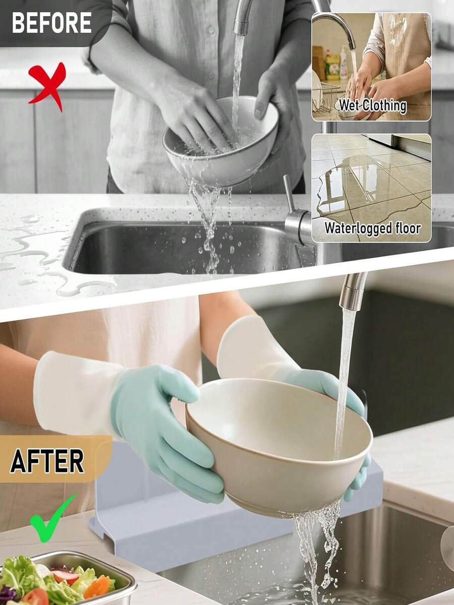 Silicone Splash Guard With Suction Cup, Water Barrier For Sink Edge And Faucet, Non-Slip Waterproof Kitchen Counter Splash Shield