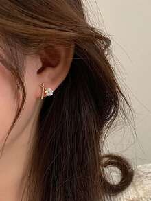 1 Đôi bông tai hình hoa pha lê đan chéo, thời trang và tối giản. - Vàng - Xem 4