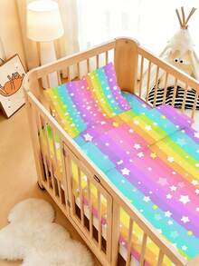 Bộ chăn ga gối cho bé gồm 1 bộ, họa tiết sọc cầu vồng và ngôi sao, kiểu dáng pastel mộng mơ, chất liệu polyester mềm mại, thoáng khí, hai mặt, kèm vỏ chăn và vỏ gối, thích hợp cho nôi trẻ sơ sinh, dùng được cả bốn mùa. - Nhiều màu - Xem 2