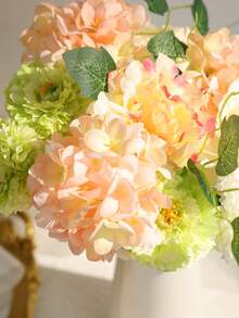 1pc Spring Peach Series Artificial DIY Flower Bouquet, Mixed Artificial Hydrangea, Peony And Greenery Bouquet, Suitable For Home Decor, Desktop Decor, Photography Props, Office, Wedding Aisle And Bridal Party Decor - Multicolor - View 4