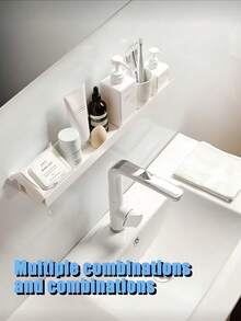 1 Prateleira de Armazenamento Multifuncional Branca, Prateleira Flutuante de Parede (Com Fita Adesiva Forte) - Moderna e Minimalista, Otimiza Espaço, Fácil de Instalar e Desmontar, Sem Deixar Marcas, Prateleira de Exibição, Prateleira Flutuante de Parede, Vitrine, Estante, Quarto, Banheiro, Sala de Estar - Branco - Ver 2
