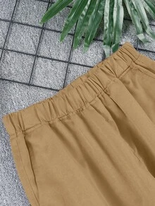 1pc Teen Boy Casual Loose Fit Straight Leg Cargo Pants With Big Pockets, American Design - Khaki - View 5