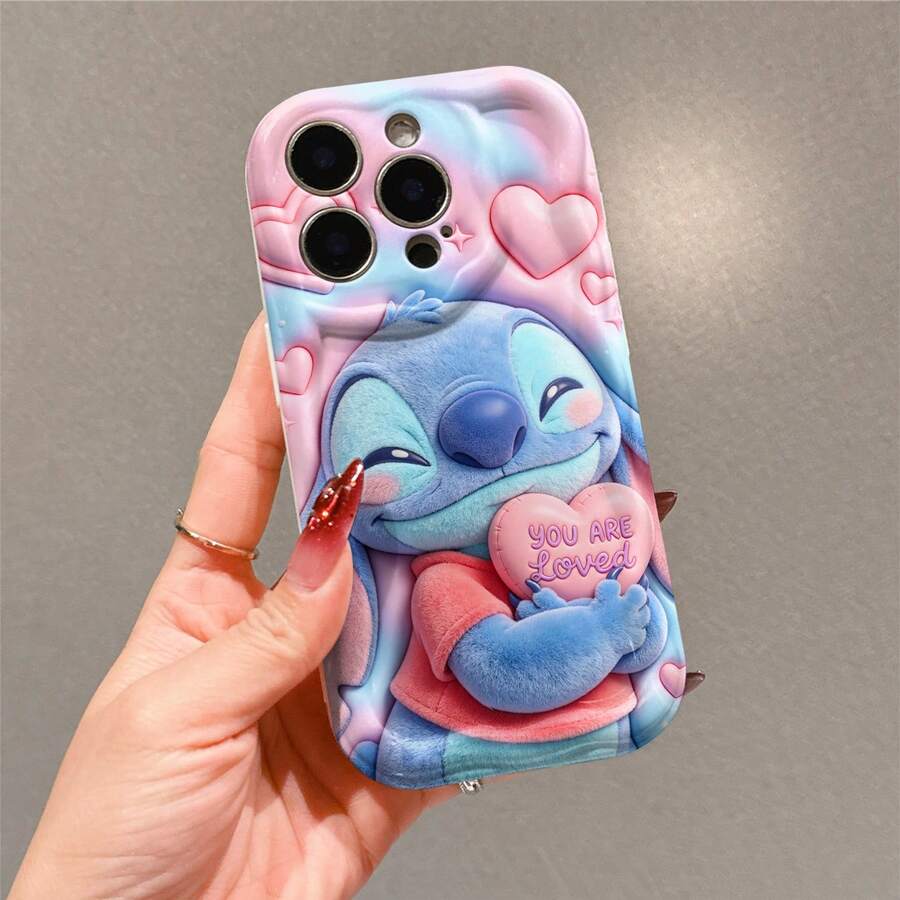 Disney Lilo & Stitch Phone Case, Official Stitch Character Design, Stitch Holding A "You Are Loved" Heart In Soft Plush Texture On A Pastel Pink And Blue Gradient Background Protective Cover. Compatible With IPhone 17, 16, 15, 14, 13, 12, 11 Pro Series, Featuring The Beloved Blue Alien In A Sweet, Affectionate Pose, Perfect For Stitch Fans And Disney Lovers To Show Their Love For The Character, Ideal For Birthdays, Holidays, Anniversaries, Graduation Gifts, Or Any Special Occasion To Surprise Family, Friends, Classmates, And Loved Ones. - 白色 - 查看 1