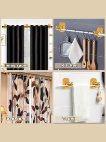 4pcs No Drill Adhesive Window Curtain Rod Brackets With Adjustable Hooks, For Hanging Curtains Without Nails - Multicolor - View 3