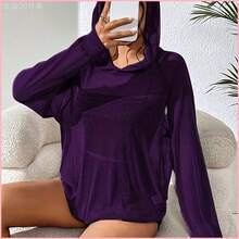 Lightweight And Sheer Elegance Hooded Top - Blue - View 5