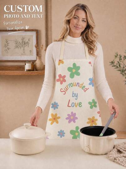 1pc Custom Personalized Text Linen Apron, Men/Women Customized Text Cooking Chef Kitchen Apron, Personalized Kitchen Apron For Family, Friends, Pet Name, Anniversary, Holiday, Father's Day, Valentine's Day, Mother's Day, Birthday, Wedding,Kitchen Accessories, Grill Master Gift