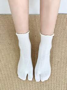 1/4 Pasang Kaos Kaki Minimalis Serbaguna Motif Garis Vertikal dengan Jari Kaki Terpisah, Panjang Setengah Betis - MultiWarna - View 7