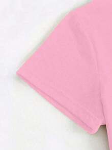 Camiseta de manga corta de cuello redondo de unicolor para uso diario casual de mujer - Rosa Pálido - Ver 3