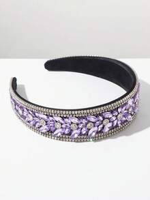 1pc Vintage Luxurious Rhinestone Headband, Wide Purple Handcrafted Hair Accessory Suitable For Women To Attend Balls And Parties As Shiny Decor - FG593 Purple - View 3