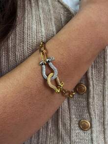 1Pc Women's Bracelet With Two-Tone Rhinestone Horseshoe Clasp. Chic Versatile Design Fits Daily Wear And Parties, An Ideal Gift. - Multicolor - View 7