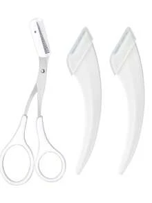 2件套，修眉工具，男女通用眉剪和眉梳，辅助眉梳剪刀，眉毛修剪器和面部脱毛器，包括斜角眉刀和带梳子的眉剪，适合初学者，家用美容工具，带迷你梳子的剪刀，脱毛，面部脱毛，护发产品，女士修眉工具，适合日常或旅行使用。 - 多色 - 查看 5