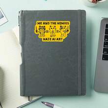 1PC Human Art Cat Vinyl Sticker, Waterproof Cute Sword Cats Decal With Yellow Retro Poster Style For Cat Lover, Artist, Laptop, Water Bottle, Notebook, Journal, Phone Case, Luggage Decor - S2058 - View 4