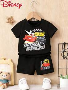 Disney Boys Baby's short-sleeved shirt and shorts set, 2-piece, pattern printed, Cute, comfortable, breathable, and skin-friendly for children. Summer T-shirt as a base layer for pullover shirts, Sportswear and sports suits,ropa de bebe recien nacido - Negro - Ver 2