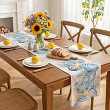 Mantel de 13x72 pulgadas con conchas marinas y estrellas de mar, mantel con tema de océano acuarela de estilo costero para verano, decoración de mesa de comedor para fiesta de playa en el hogar, cocina, restaurante, vacaciones - Multicolor - Ver 4