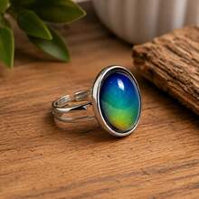 Mood Ring Emotion Body Temperature Changes Color Retro Oval Adjustable Women's - 無色 - 查看 5