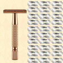 Double-Edged Metal Razor Traditional Men'S Double-Edged Razor Manual Beard Shaver Aluminum Alloy Handle Manual Old-Style Razor Men'S Double-Edged Razor, Suitable For 10 Occasions Perfect For Men'S Grooming, Essential Tool For Daily Shaving - Rose Gold - View 2
