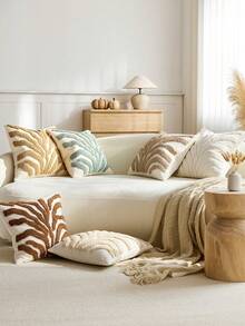 1pc/2pcs Neutral Wavy Velvet Pillow Case, Textured Abstract Striped Beige Cushion Cover, Bohemian Minimalist Decorative Pillow Suitable For Living Room Bedroom Sofa Home Decor - Beige - View 5