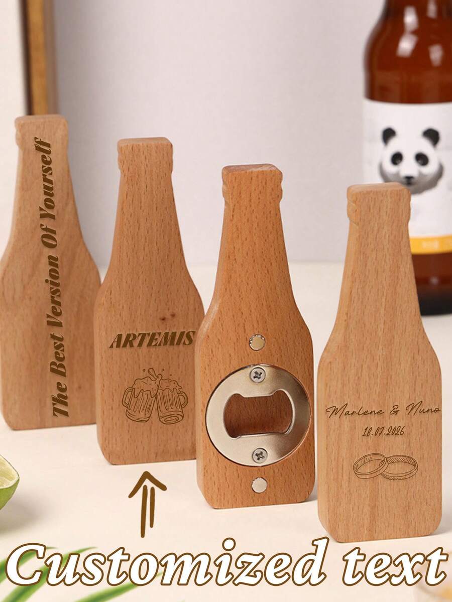 Customized 1/5/10 Pcs Bottle-Shaped Wooden Magnetic Bottle Opener, Customizable Engraving & Logo Printing, Multi-Functional, Elegant & Durable, Decorative Effect, Reusable, Suitable For Home, Customized Bottle Opener, Travel Storage, Kitchen Utensils, Etc. - Multicolor - View 1