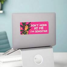 1PC Don't Honk At Me I'm Sensitive Vinyl Sticker, Waterproof Cute Worm Quote Decal With Pink Bumper Style Design, Plant Illustration And Funny Driving Mood Text For Car Window, Laptop, Water Bottle, Notebook And Tumbler Decor - S2166 - View 3
