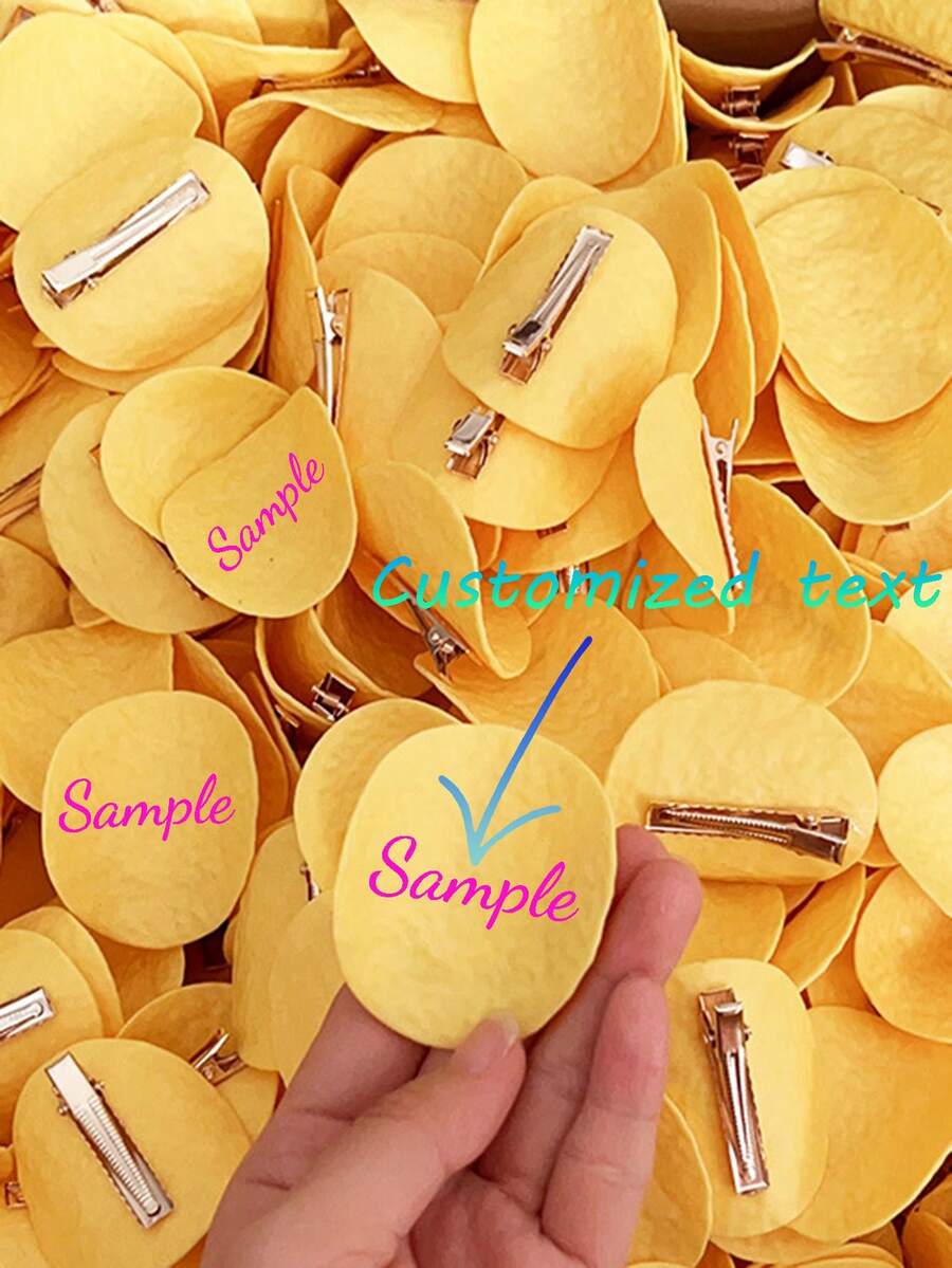 Customized Text/Logo Potato Chip Hair Clip | Cute Heart-Shaped Student Duck Clip Creative Fun Hair Accessory, Resin Material, Solid Color, Round Funny Realistic Potato Chip Hair Clip, Minimalist Quirky Girl Style Side Bangs Duck Clip, Edible-Looking Hair Clip, Creative Hair Accessory - Multicolor - View 1